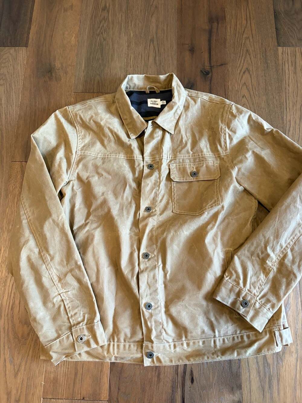 Flint and Tinder Flannel-Lined Waxed Trucker Jacket XL Tan